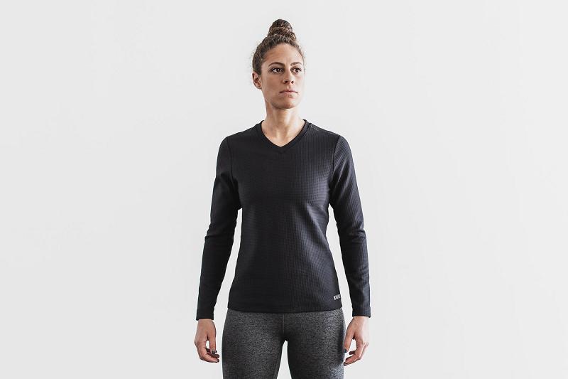 Women's Nobull WoV-Neck Waffle Long Sleeve Navy | SG M3153Q